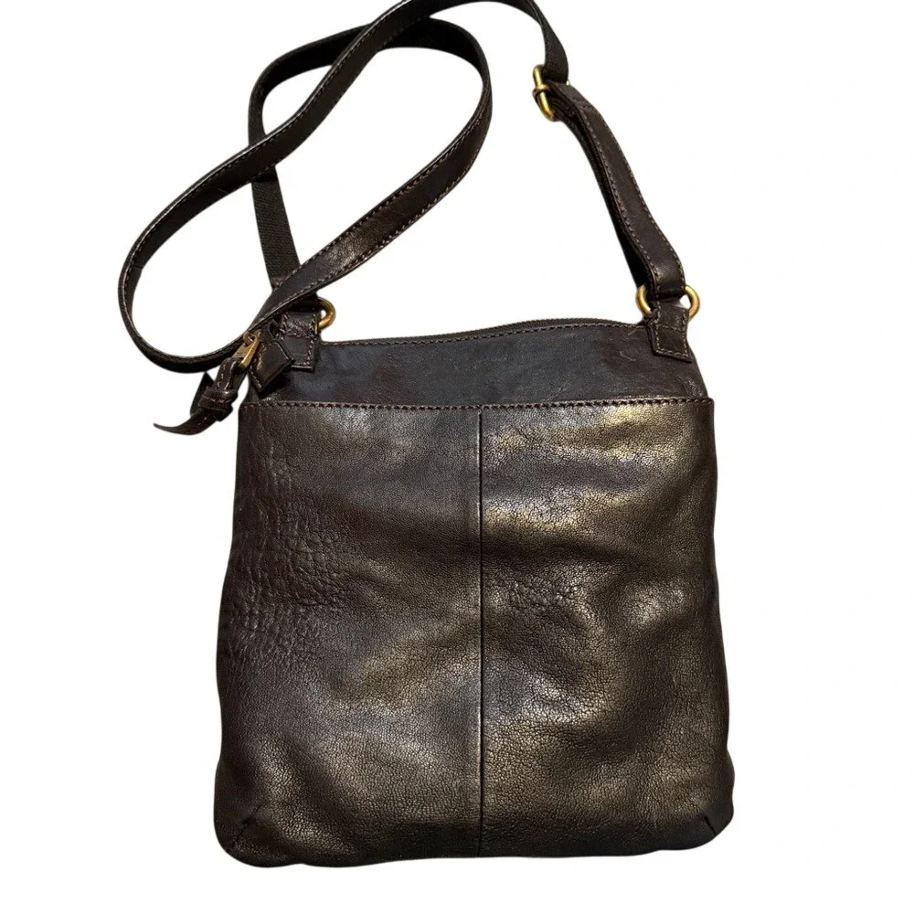 Fossil Black‎ Leather Crossbody Bag Flap Front Key Logo Brass Hardware Vintage